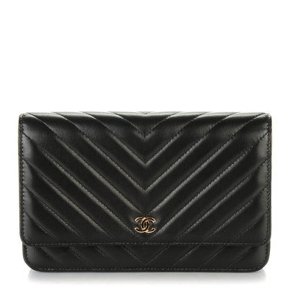 Chanel Lambskin Chevron Quilted Wallet On Chain WOC Black 1 of 8