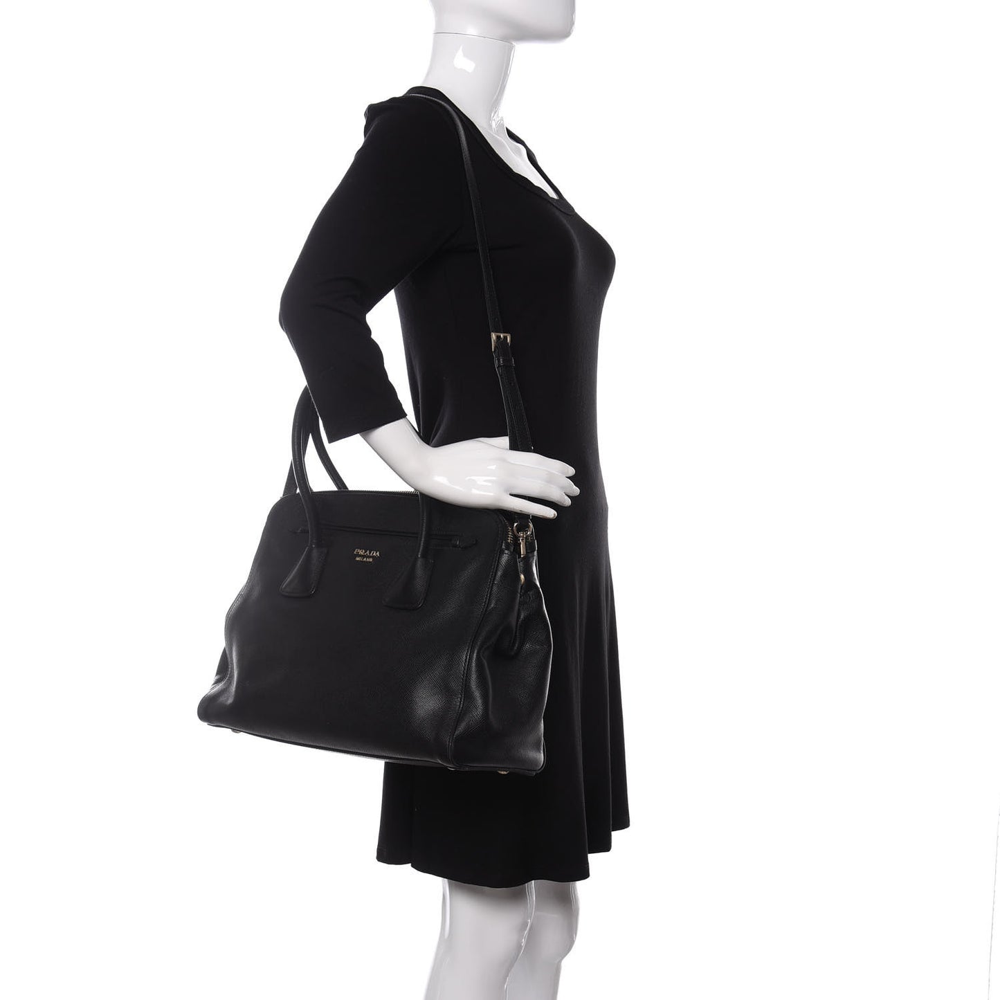 Saffiano Cuir Large Top Handle Satchel Black