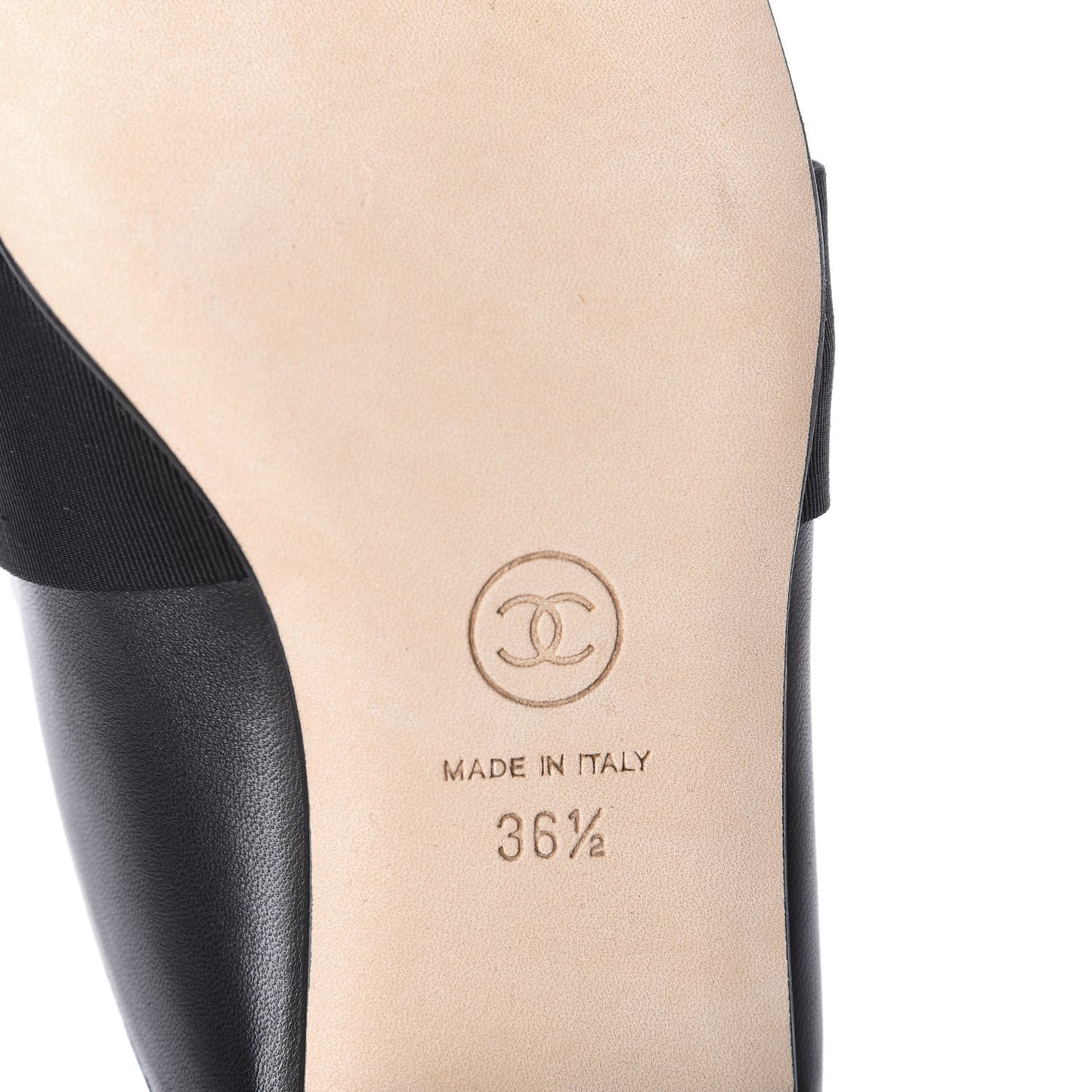 Lambskin Grosgrain Cap Toe CC Mules 36.5 Black