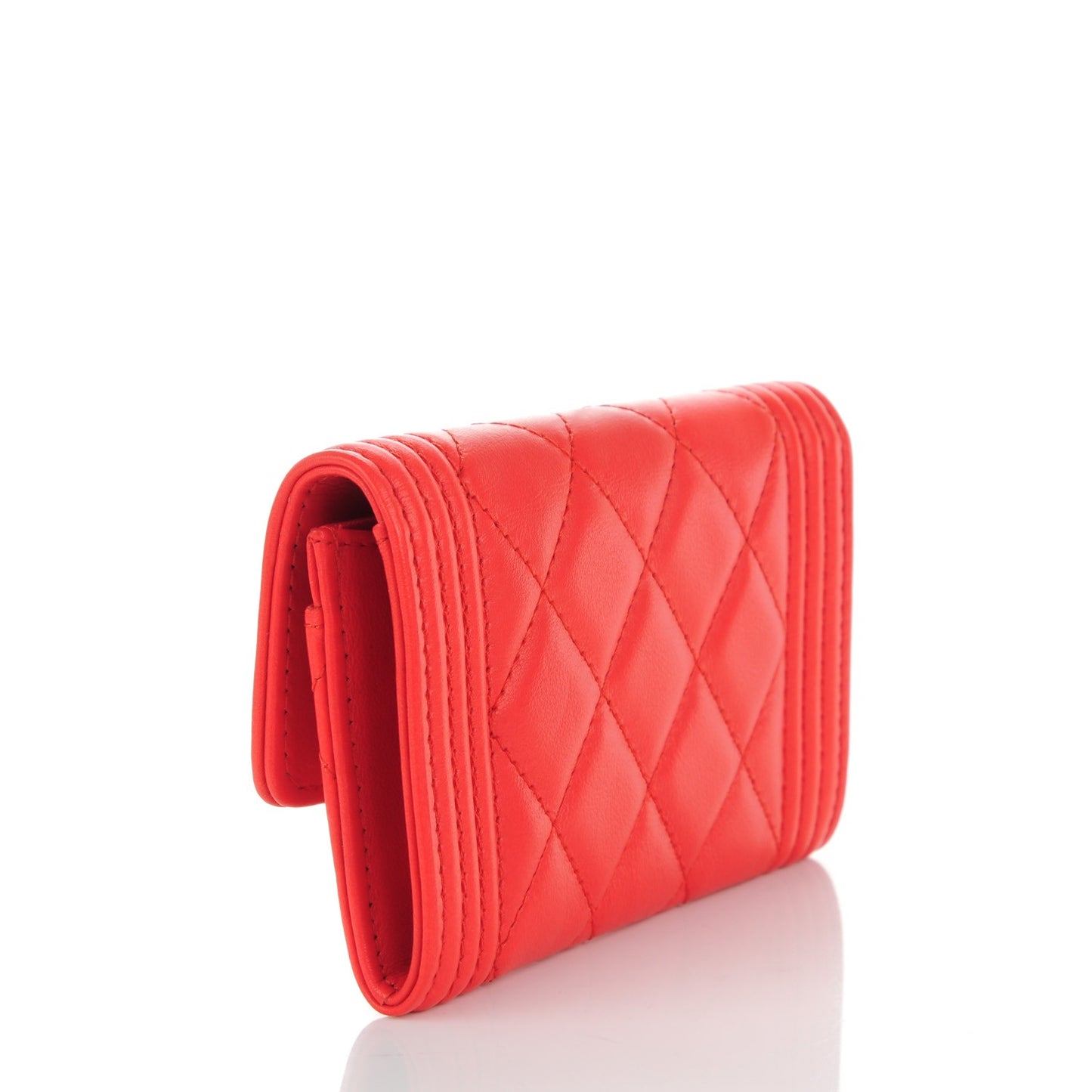 Calfskin Quilted Boy Card Holder Wallet Red