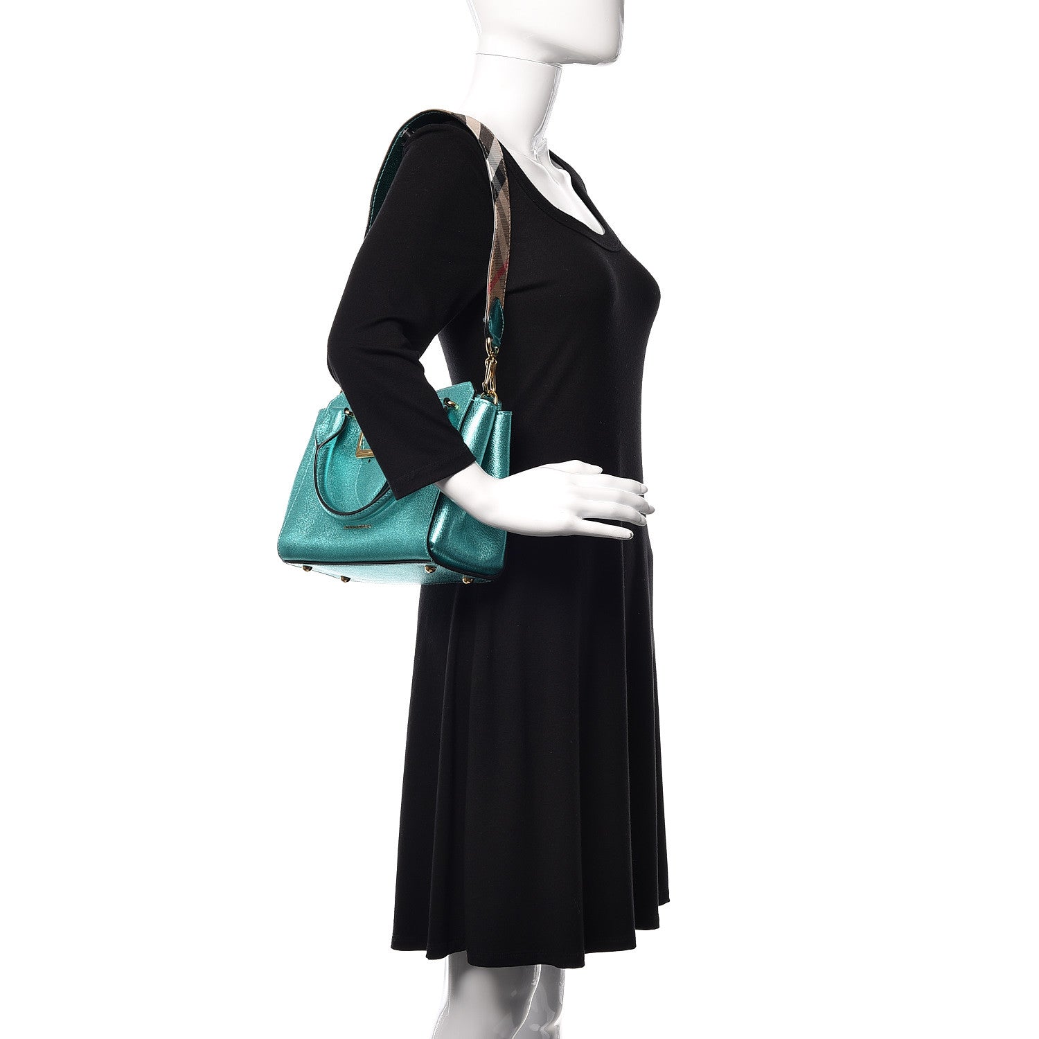 Burberry Metallic Soft Grain Calfskin Small Buckle Tote Emerald 2 of 18