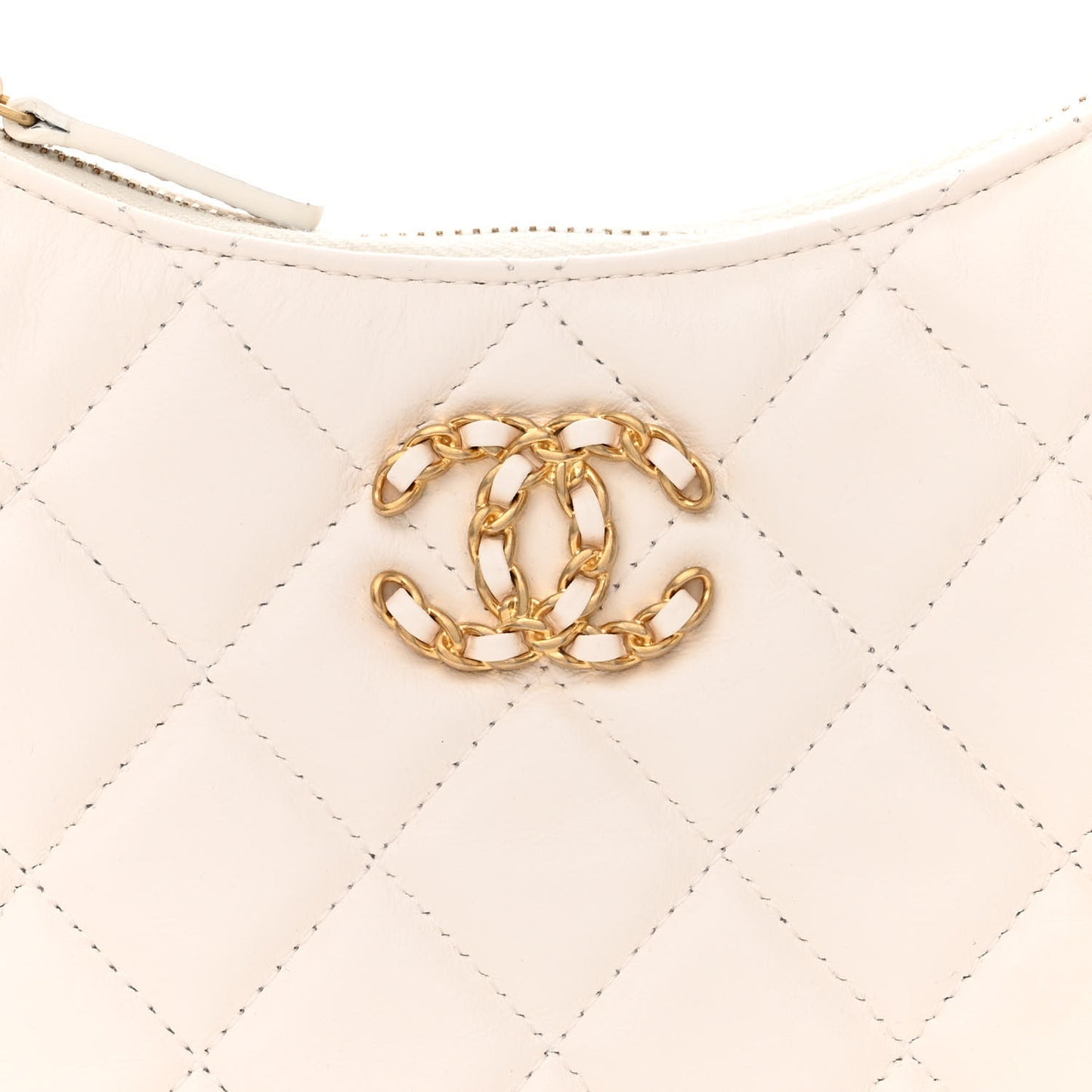 Crumpled Calfskin Quilted Braided CC Small Hobo White