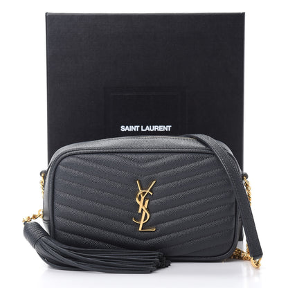 Saint Laurent Grain De Poudre Matelasse Monogram Mini Lou Camera Bag Dark Smog 11 of 11