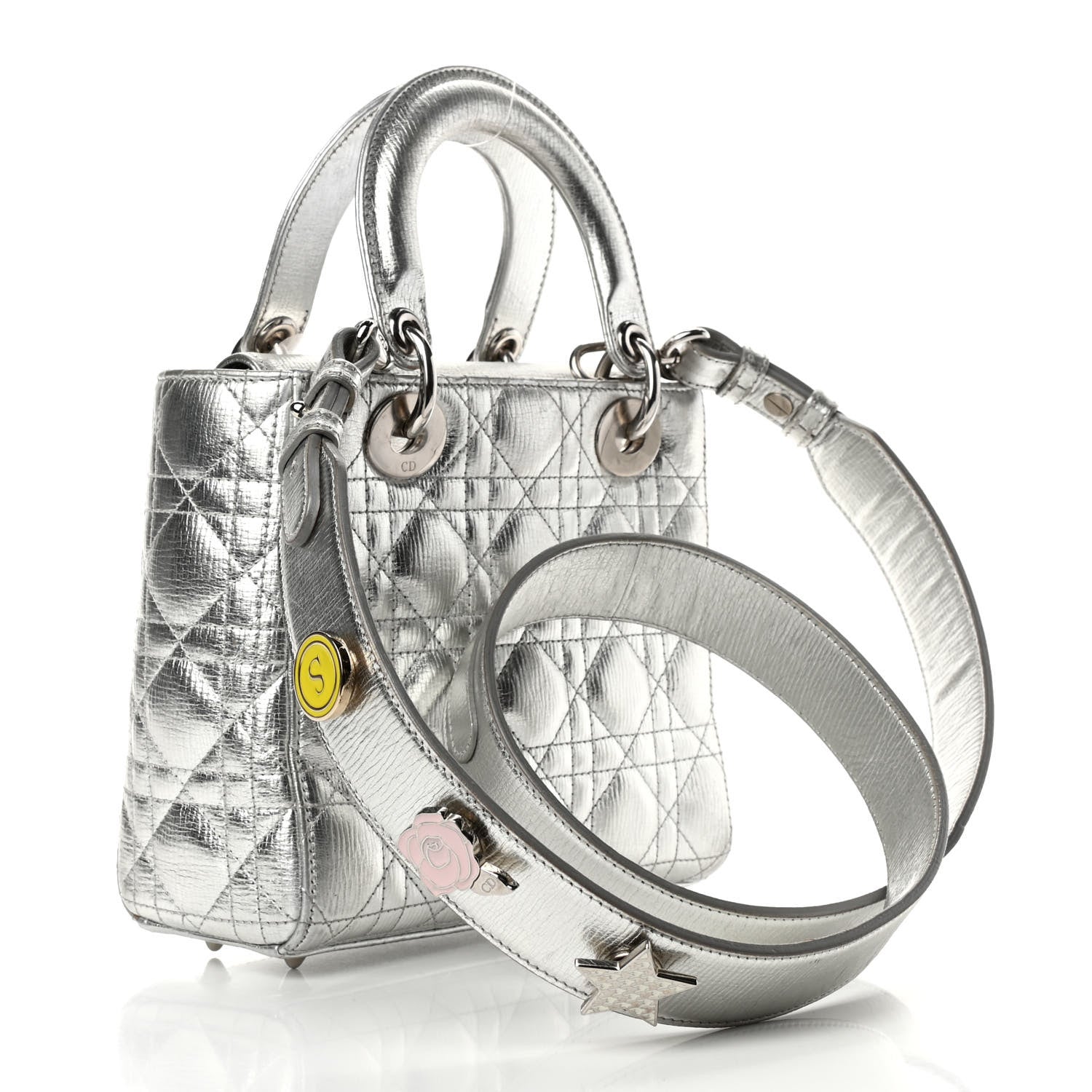 Christian Dior Metallic Grained Calfskin Cannage Small Lucky Badges My Lady Dior Silver 2 of 4