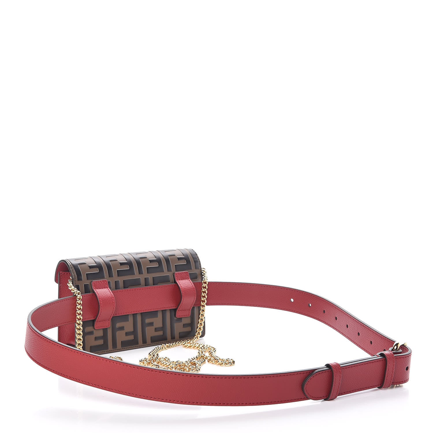 Fendi Vitello Cruise F is Fendi Bi-Color FF 1974 Embossed Envelope Belt Bag Maya Black Fragola 4 of 12