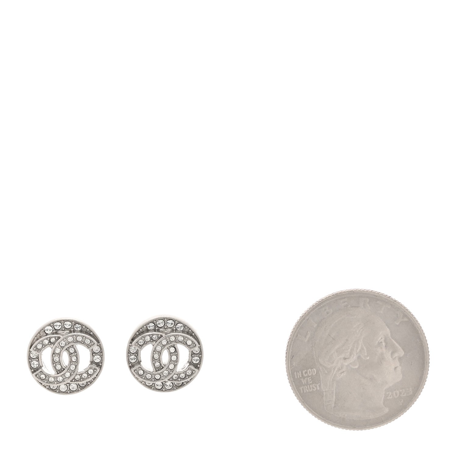 Chanel Crystal CC Round Earrings Silver 2 of 5