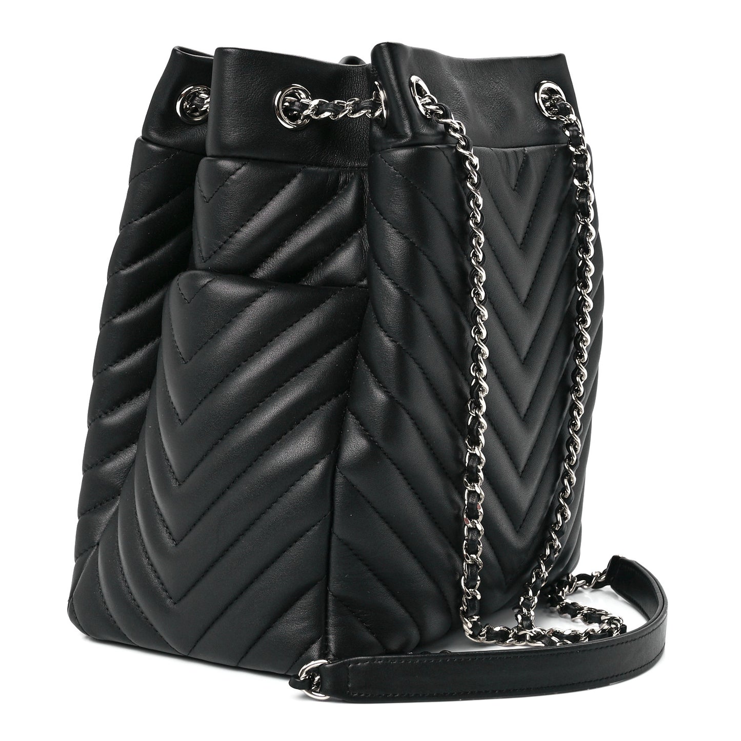 Lambskin Chevron Small Urban Spirit Drawstring Bag Black
