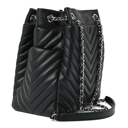 Chanel Lambskin Chevron Small Urban Spirit Drawstring Bag Black 3 of 12