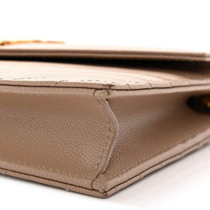Saint Laurent Grain De Poudre Matelasse Chevron Monogram Envelope Chain Wallet Dark Beige 10 of 13