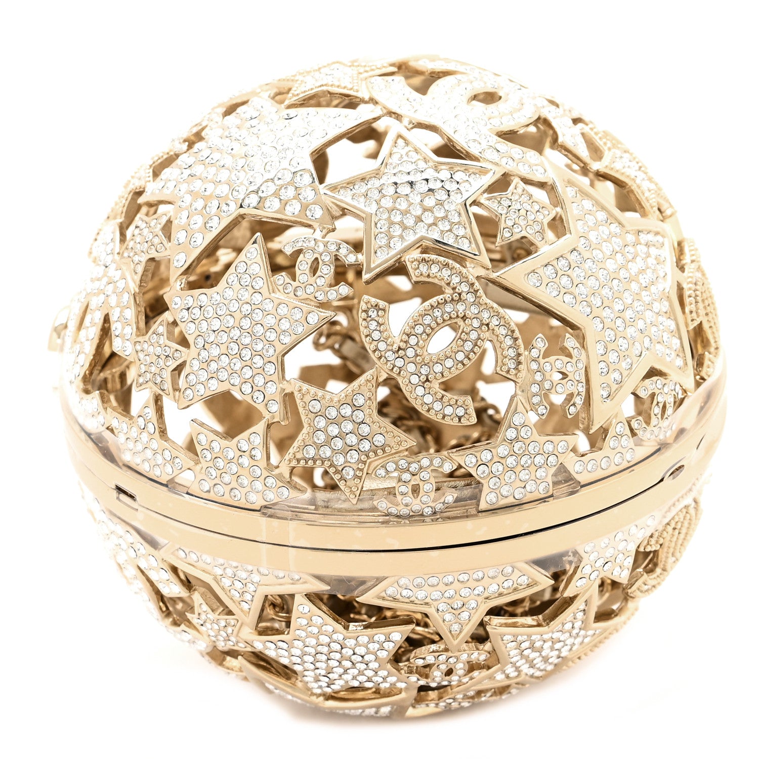 Chanel Metal Strass Crystal Sphere Minaudiere Clutch Gold 4 of 12