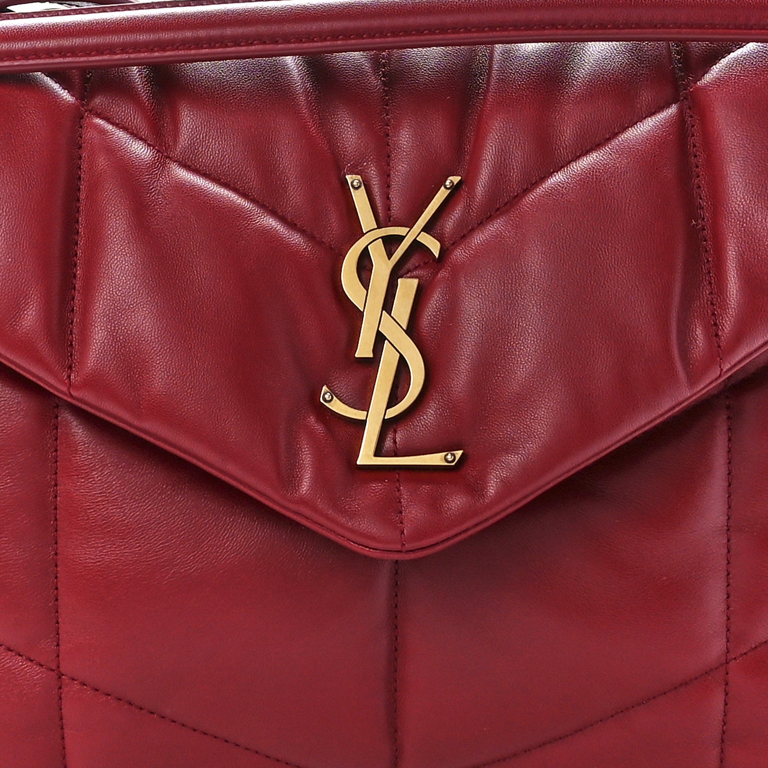Saint Laurent Lambskin Quilted Medium Loulou Puffer Monogram Chain Satchel Opyum Red 9 of 12