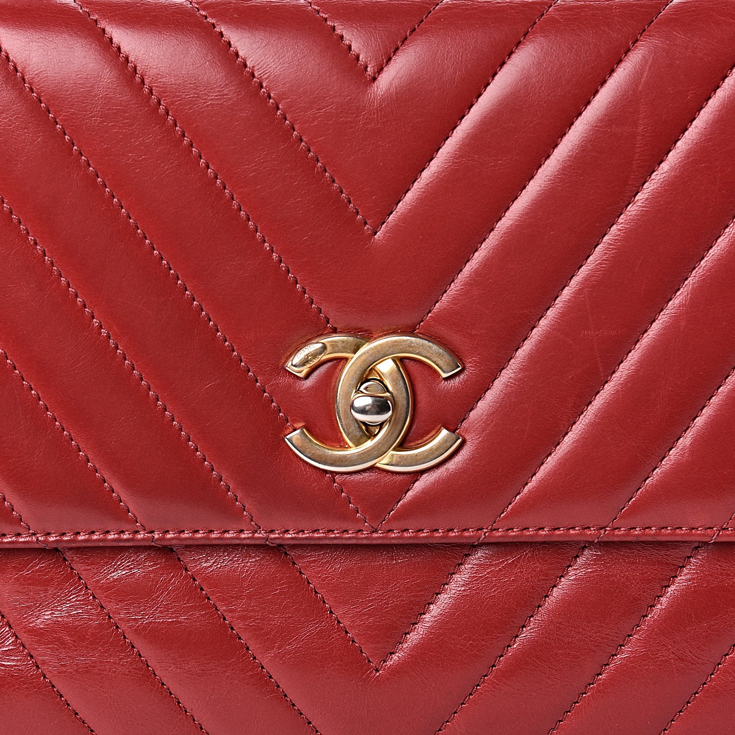 Chanel Calfskin Chevron Quilted Large Coco Handle Flap Red 11 of 15