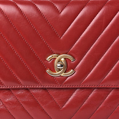 Chanel Calfskin Chevron Quilted Large Coco Handle Flap Red 11 of 15