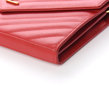 Saint Laurent Grain De Poudre Matelasse Chevron Monogram Chain Wallet New Red 9 of 11