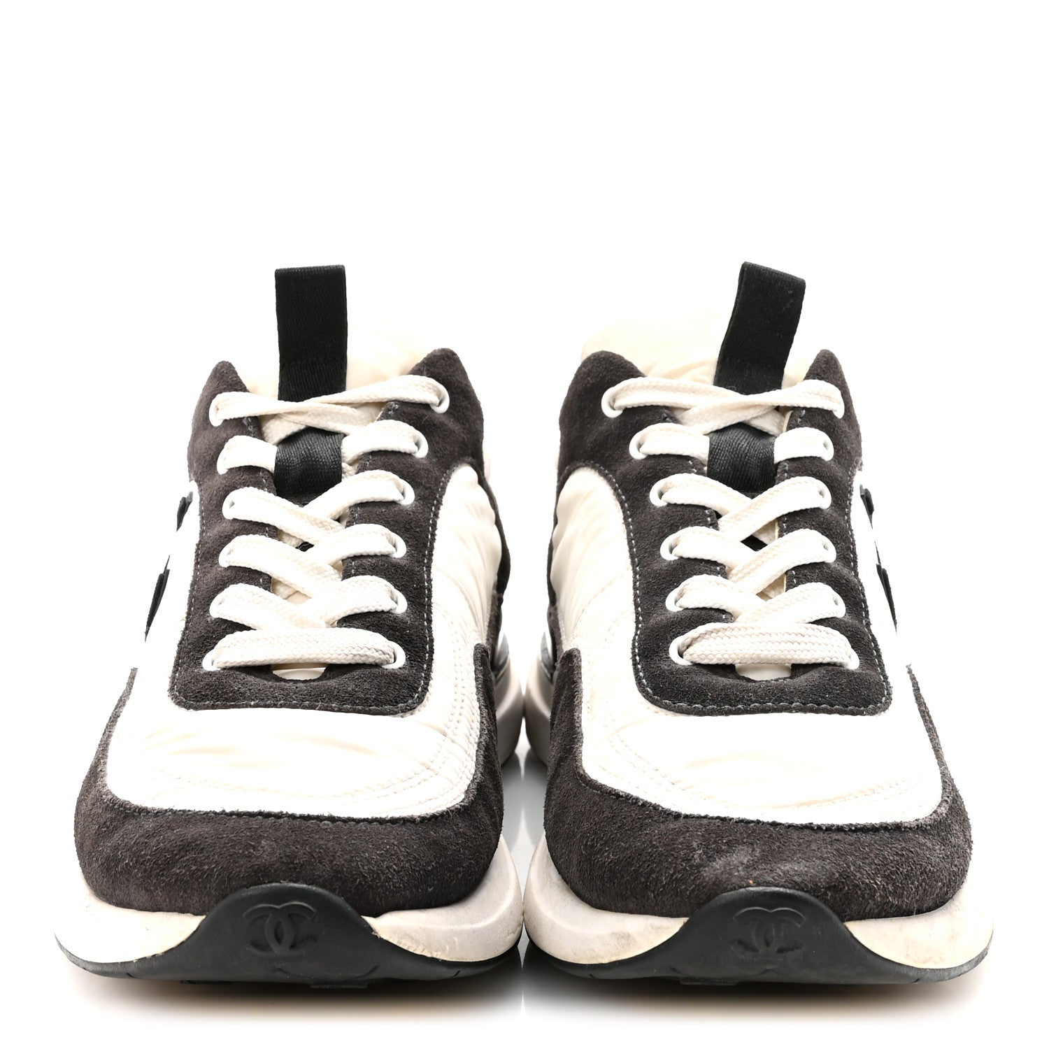 Chanel Nylon Suede Calfskin CC Sneakers 40 White Dark Grey 3 of 8