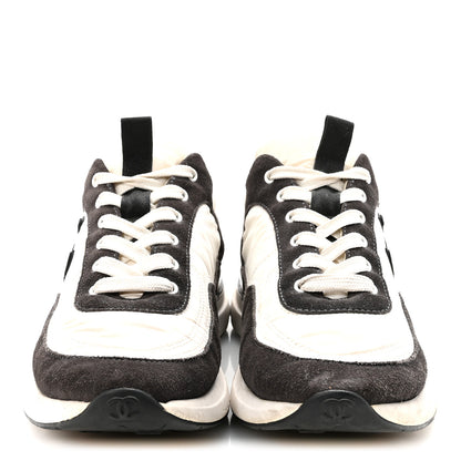 Chanel Nylon Suede Calfskin CC Sneakers 40 White Dark Grey 3 of 8