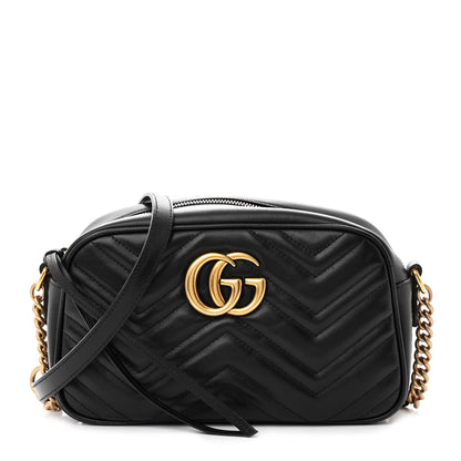 Gucci Calfskin Matelasse Small GG Marmont Chain Shoulder Bag Black 1 of 11