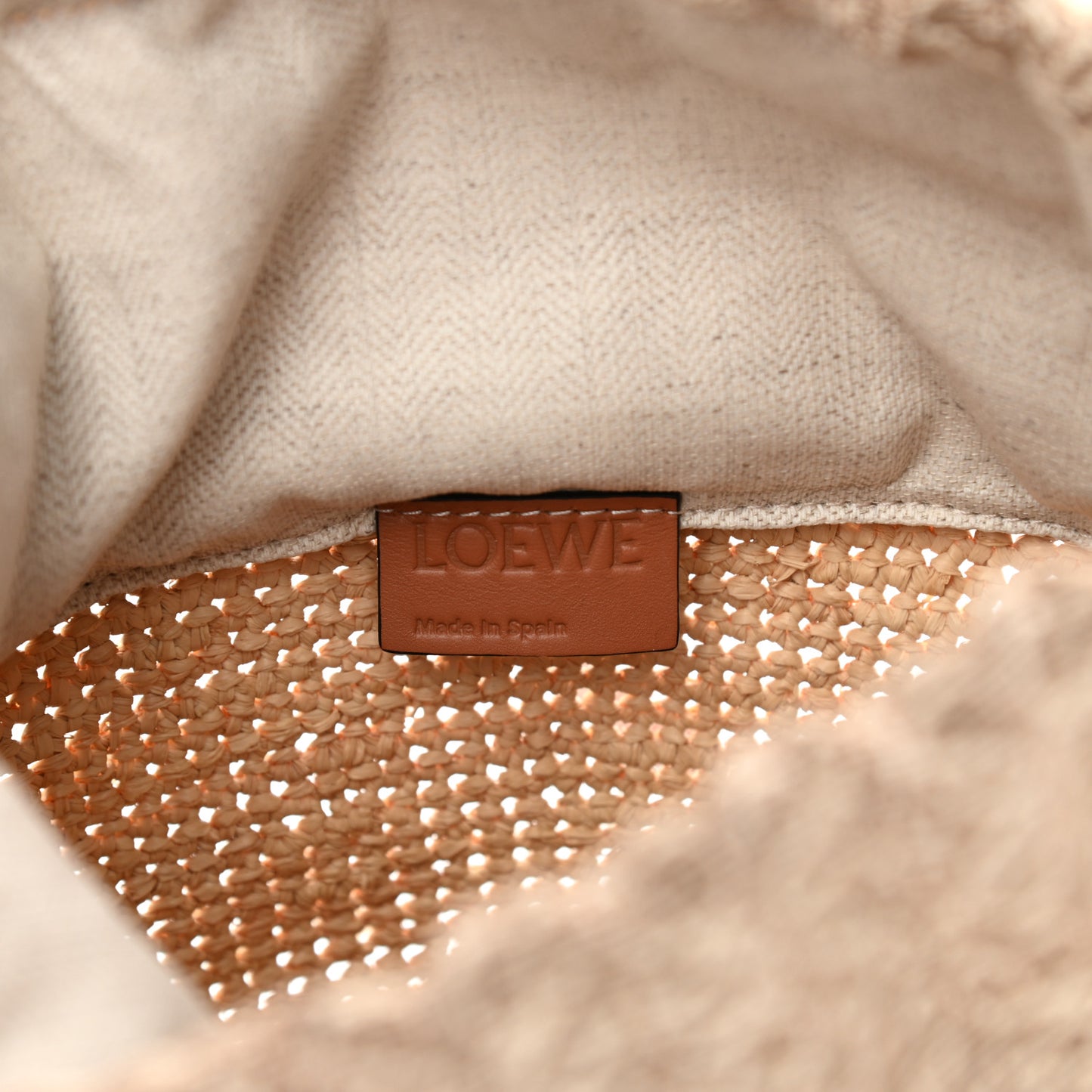 Calfskin Raffia Bucket Bag Natural Tan