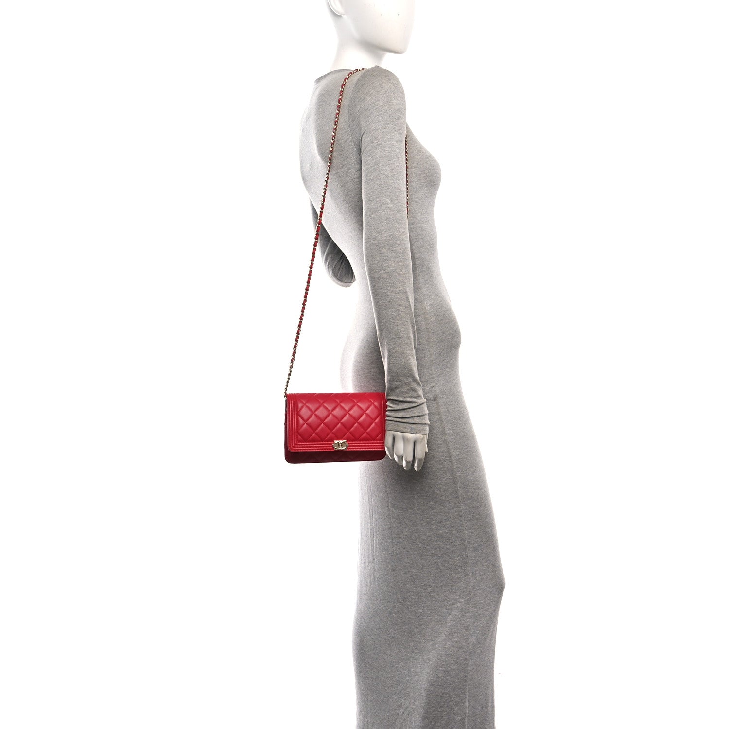 Chanel Lambskin Quilted Boy Wallet On Chain WOC Red 2 of 11