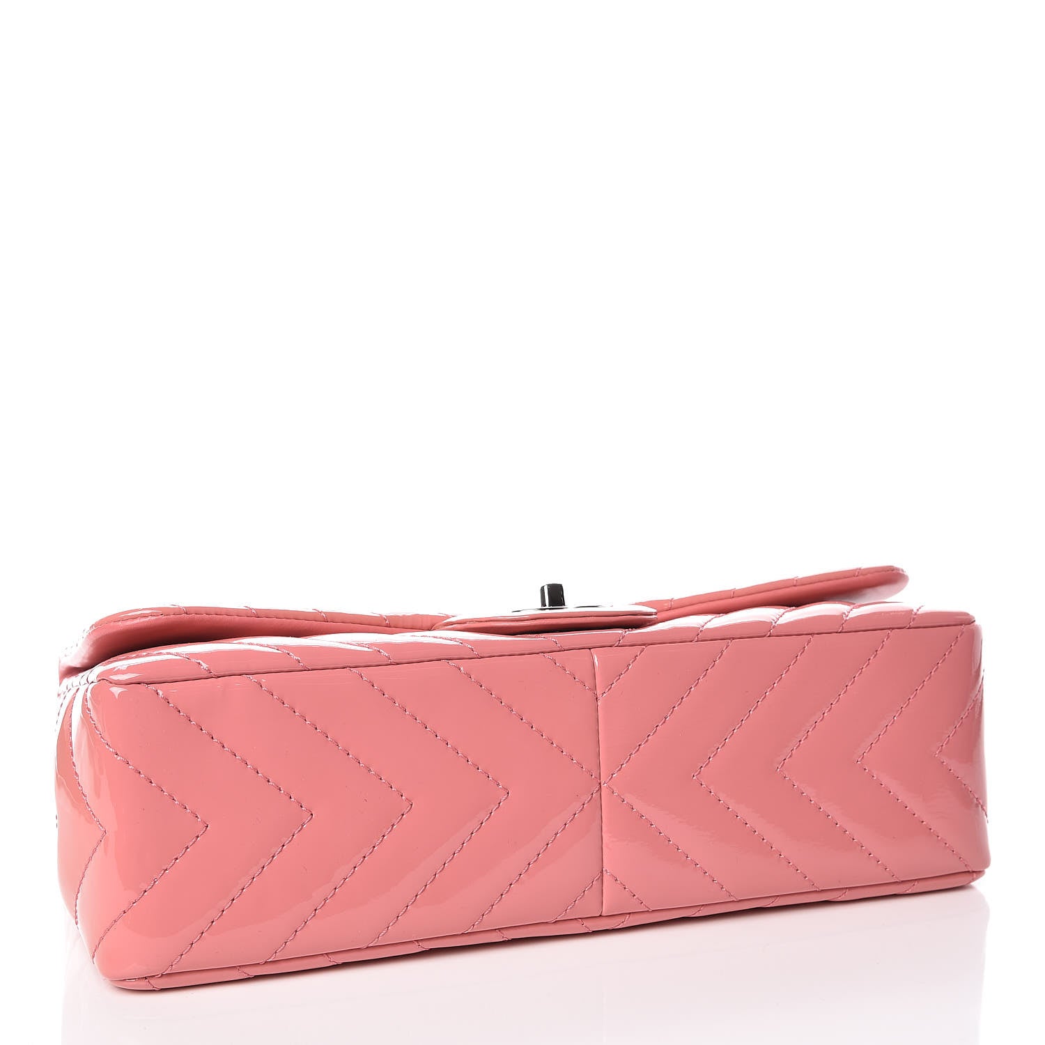 Chanel Patent Chevron Quilted Jumbo Single Flap Pink 5 of 11