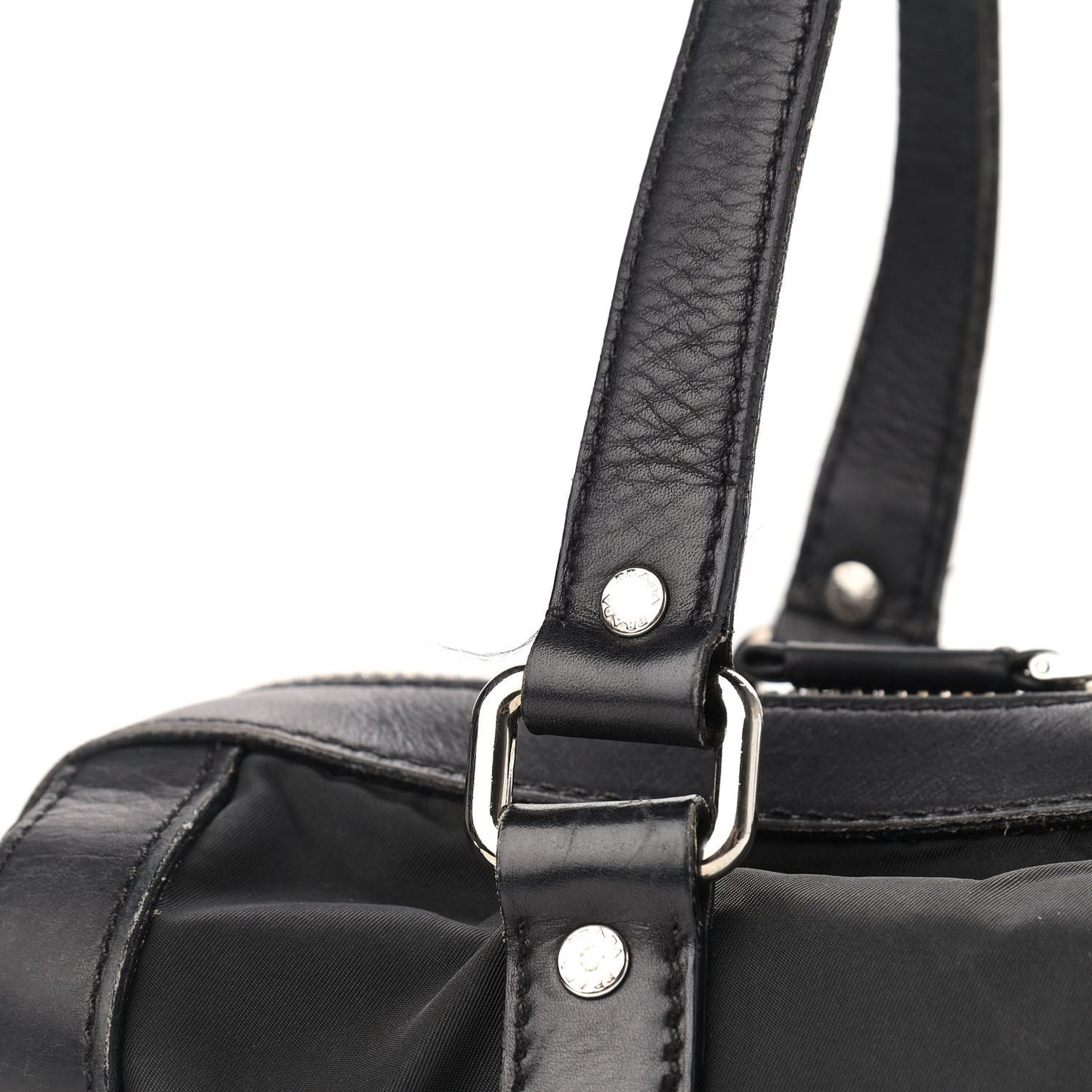 Nylon Calfskin Buckle Shoulder Bag Black