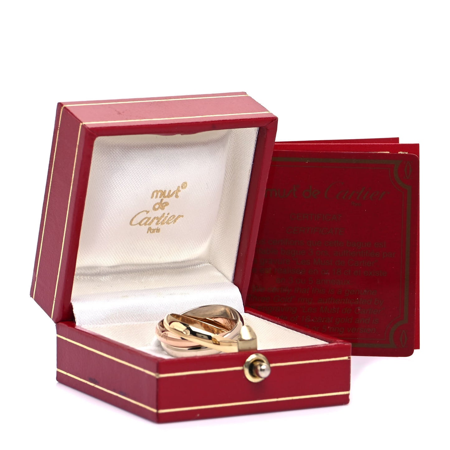 18K Pink Yellow White Gold Classic Les Must De Cartier Trinity Ring 51 5.75