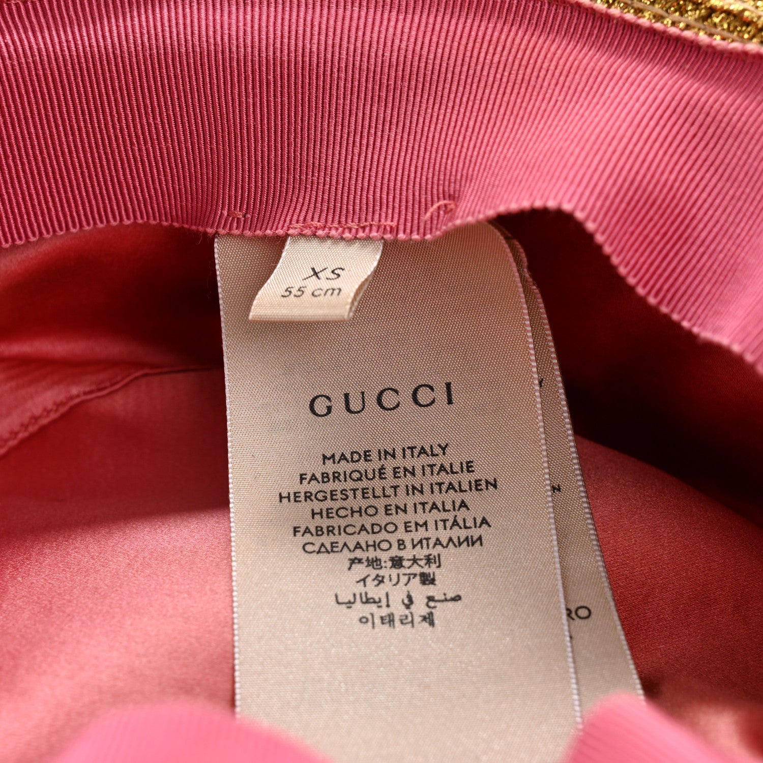 Gucci Glittered Straw Grosgrain Wide Brim Hat XS Gold Black 9 of 11