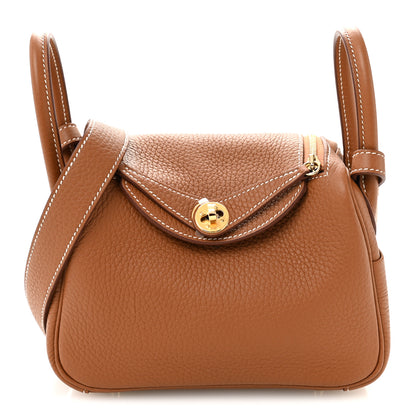 Hermes Taurillon Clemence Mini Lindy 20 Gold 1 of 10