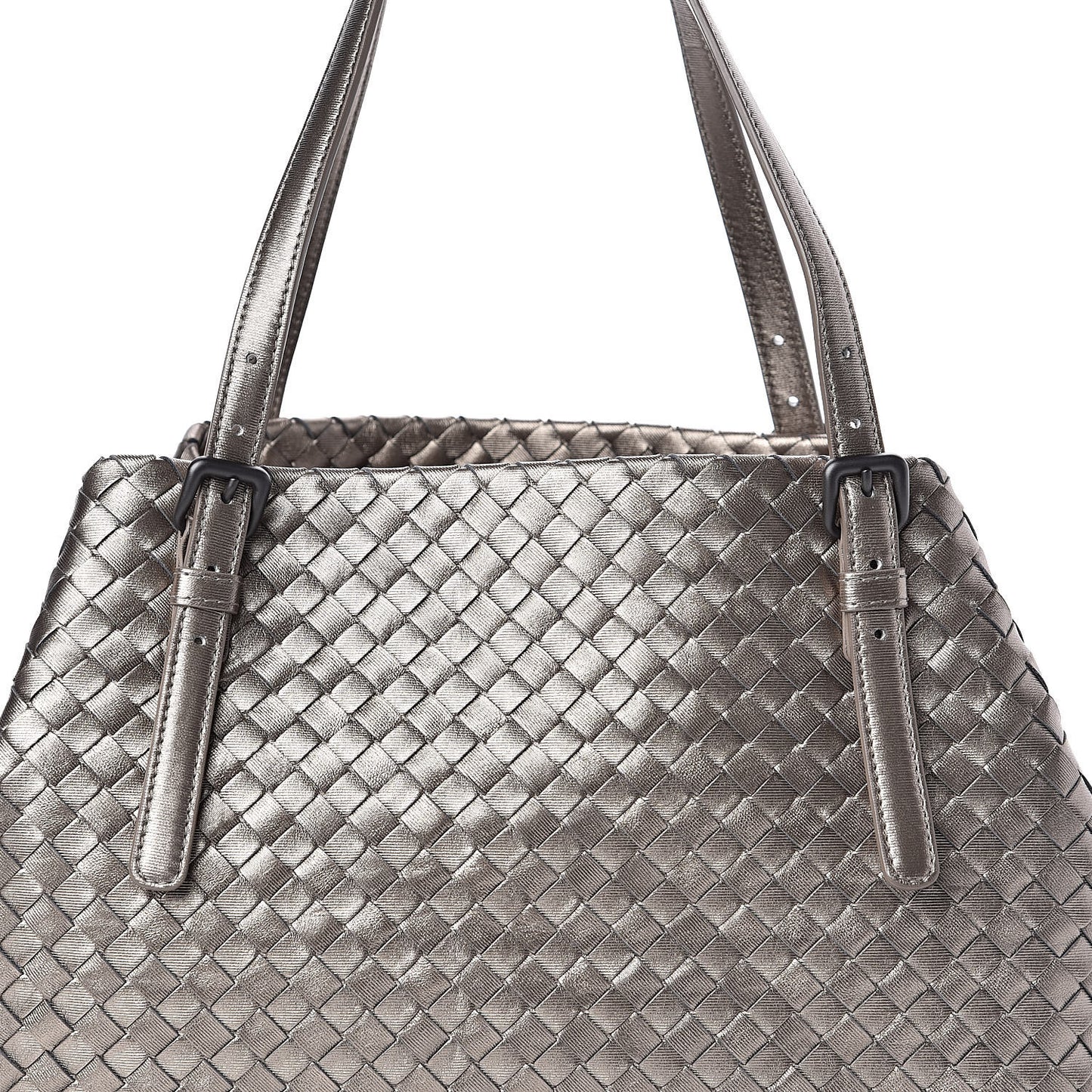Metallic Grosgrain Intrecciato Medium A Shape Seamless Tote Pewter