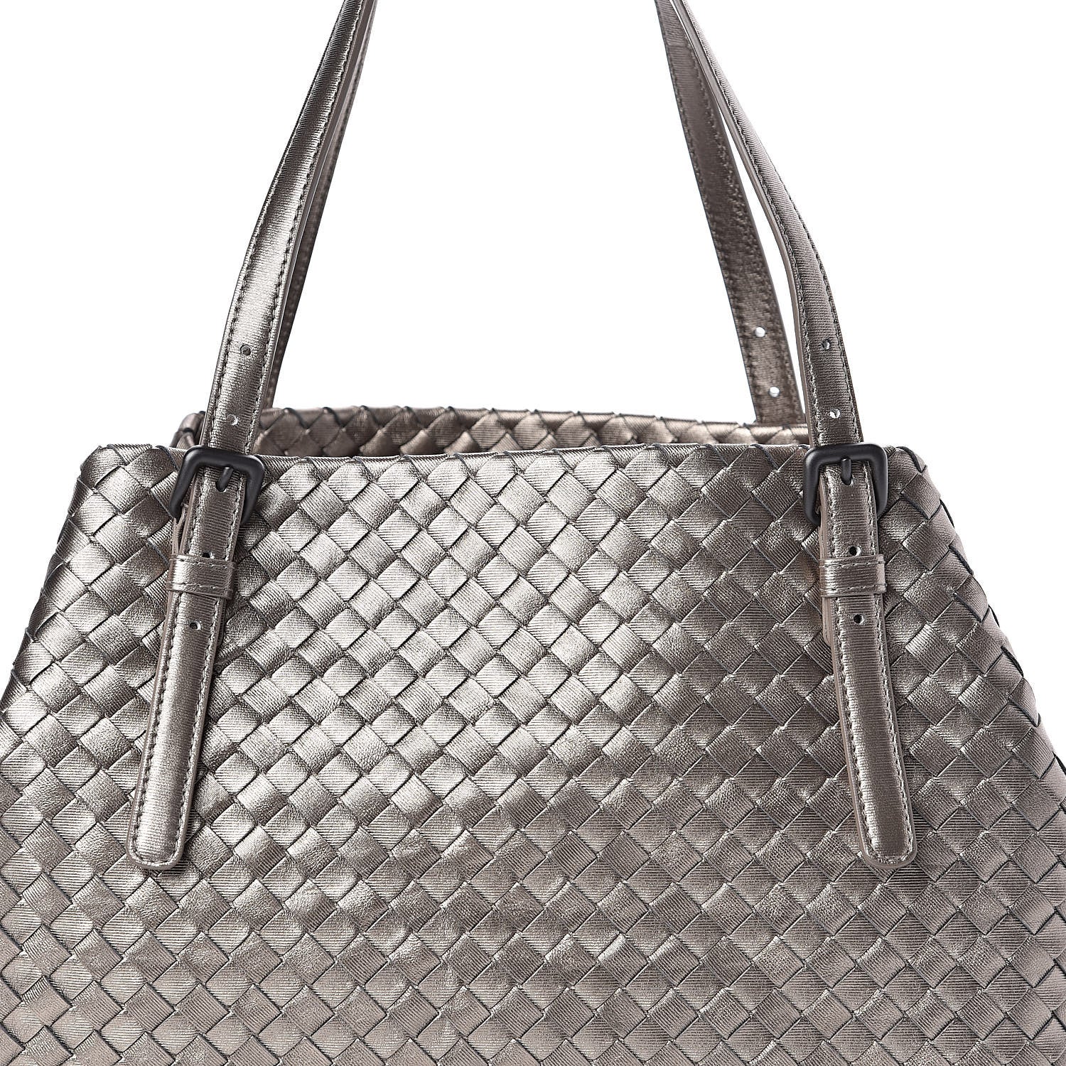 Bottega Veneta Metallic Grosgrain Intrecciato Medium A Shape Seamless Tote Pewter 10 of 10