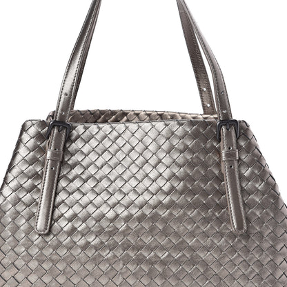 Bottega Veneta Metallic Grosgrain Intrecciato Medium A Shape Seamless Tote Pewter 10 of 10