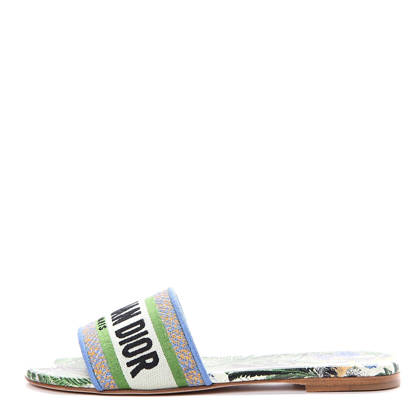 Canvas Embroidered Tropicalia Dway Mules Slide Sandals 35.5 Green