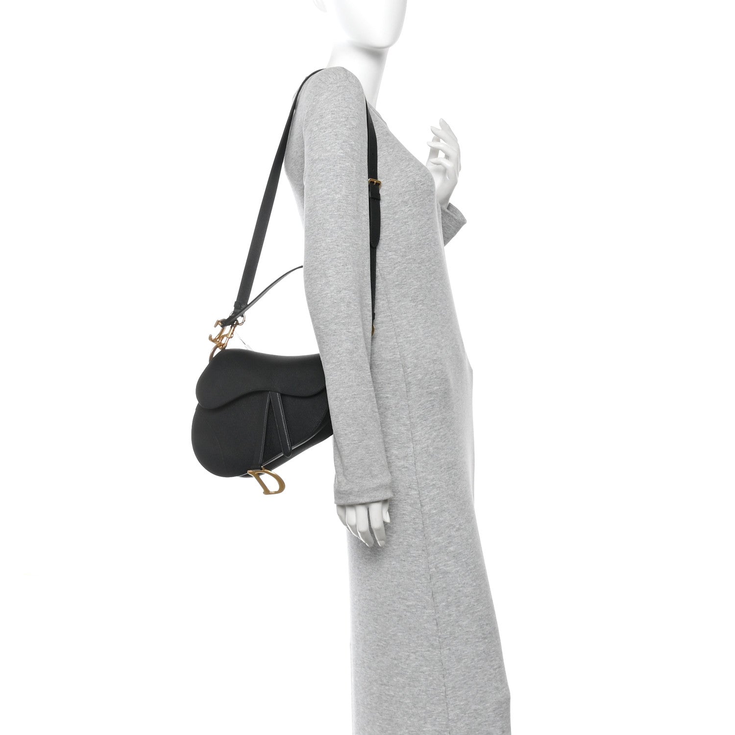 Christian Dior Grained Calfskin Saddle Bag With Strap Black 2 of 10