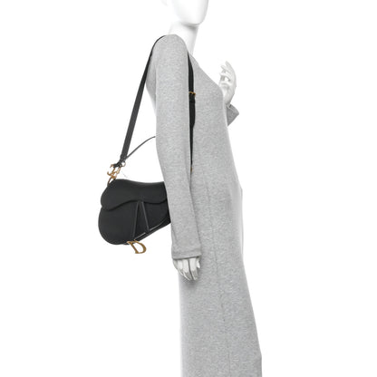 Christian Dior Grained Calfskin Saddle Bag With Strap Black 2 of 10
