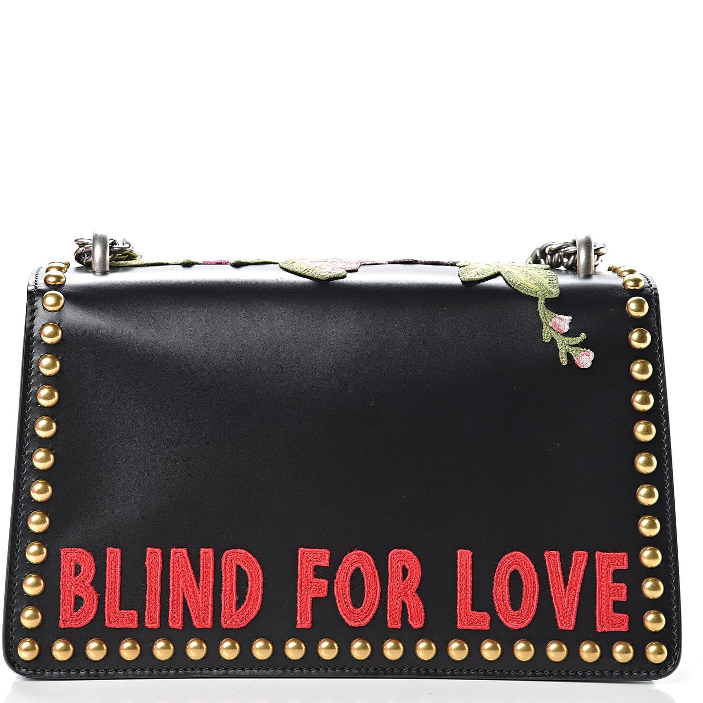 Calfskin Floral Embroidered Studded Small Dionysus Shoulder Bag Black