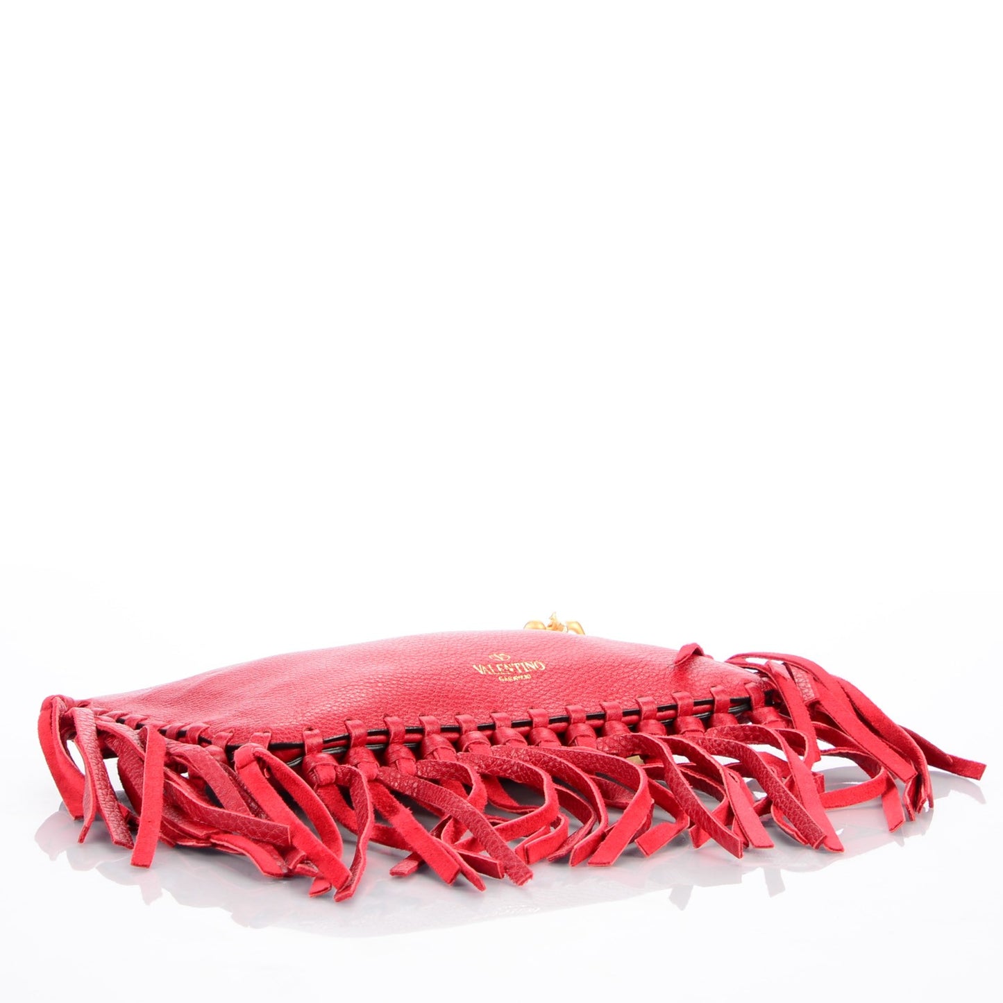 Grained Calfskin C-Rockee Sagittarius Fringe Clutch Scarlet