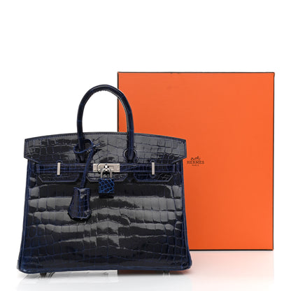 Hermes Shiny Niloticus Crocodile Birkin 25 Bleu Saphir 12 of 12