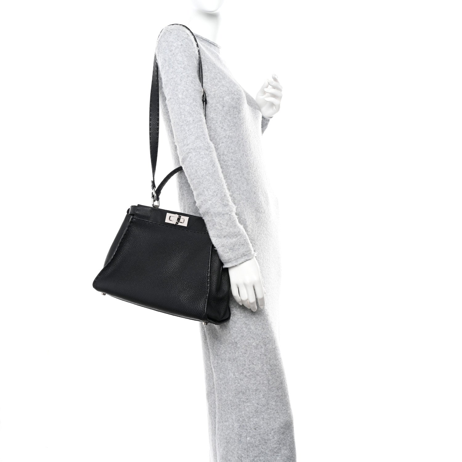 Fendi Cuoio Romano Selleria Bi-Color Medium Peekaboo Iconic Satchel Black Mou 2 of 14