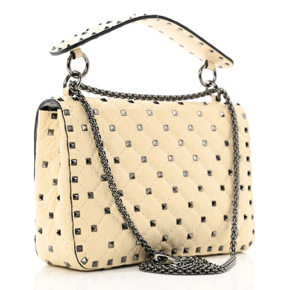 Valentino Garavani Craquele Nappa Medium Rockstud Spike Shoulder Bag Light Ivory 3 of 9