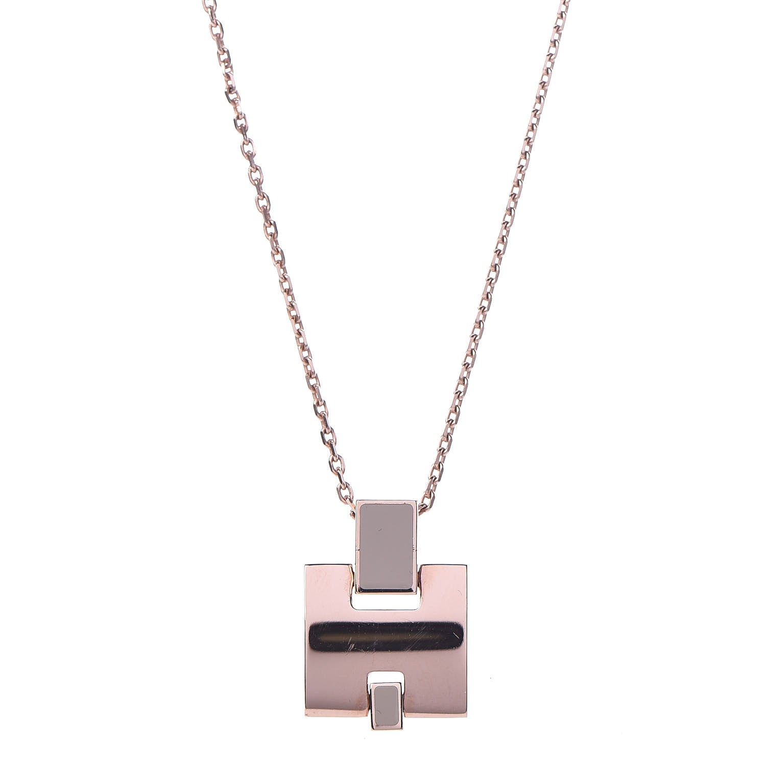 Hermes Rose Gold Plated Lacquered Eileen Pendant Necklace Marron Glace 5 of 7