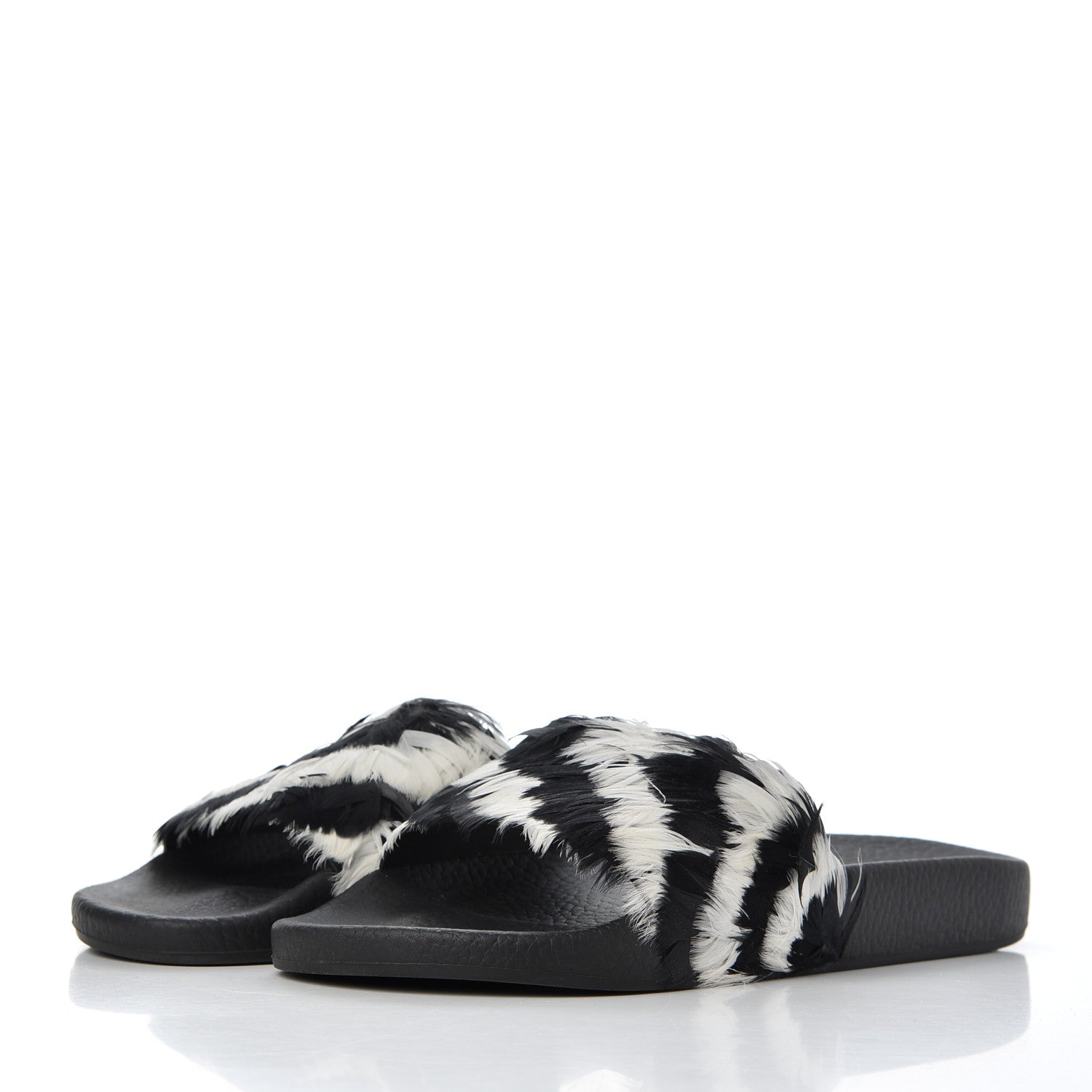 Valentino Garavani Rubber Feather Pool Slide Sandals 37 Black White 3 of 8