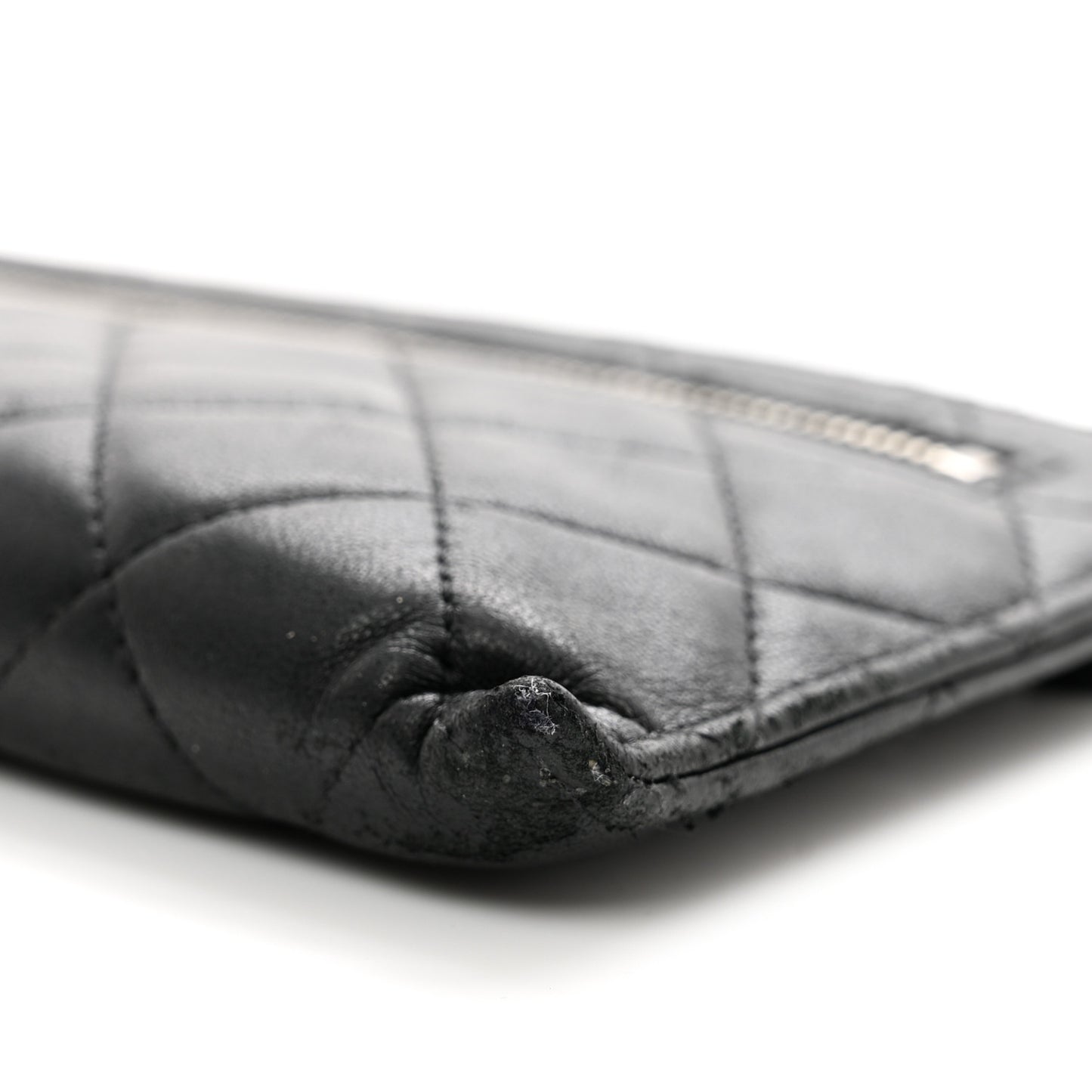 Lambskin Quilted Zip Pouch Black
