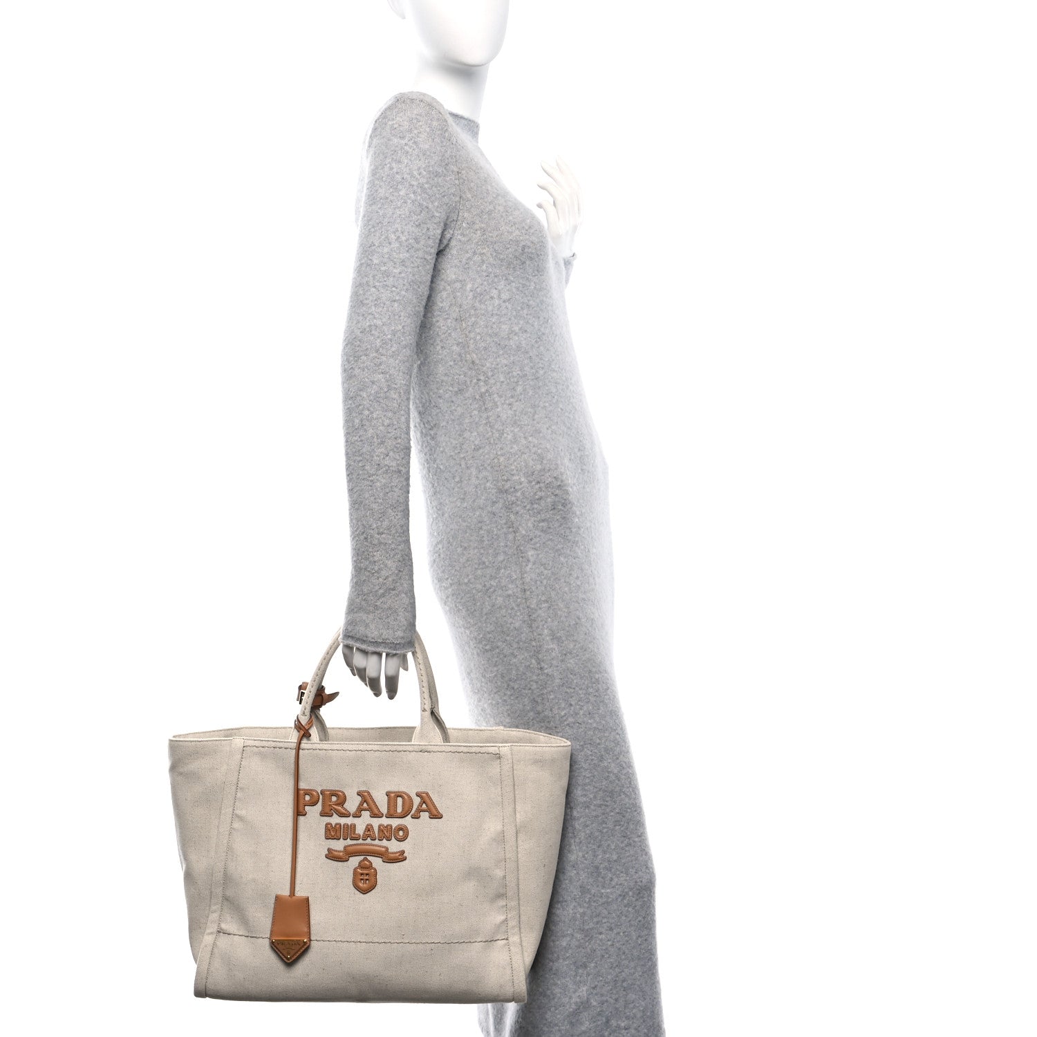 Prada Linen Vitello Large Logo Tote Natural 2 of 9