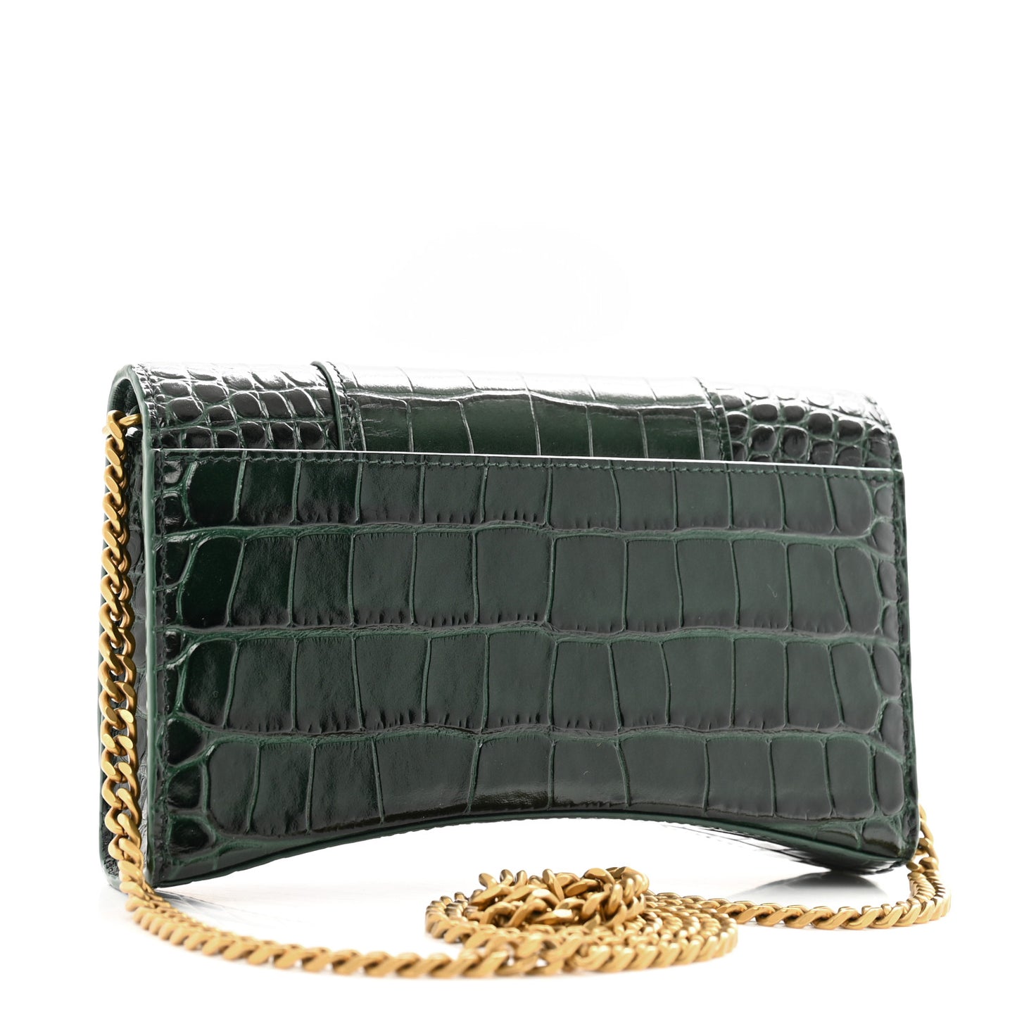 Shiny Calfskin Crocodile Embossed Hourglass Chain Bag Forest Green