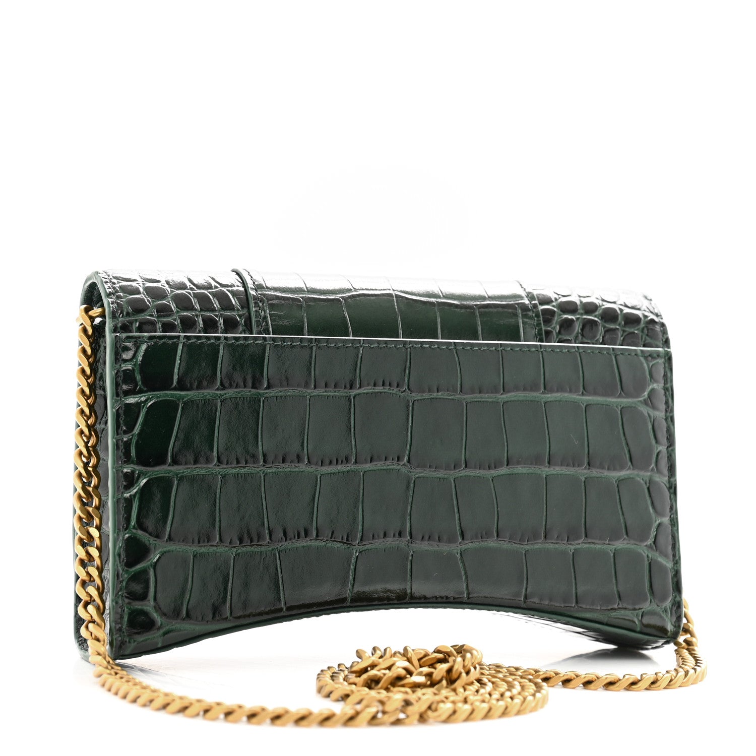Balenciaga Shiny Calfskin Crocodile Embossed Hourglass Chain Bag Forest Green 3 of 10