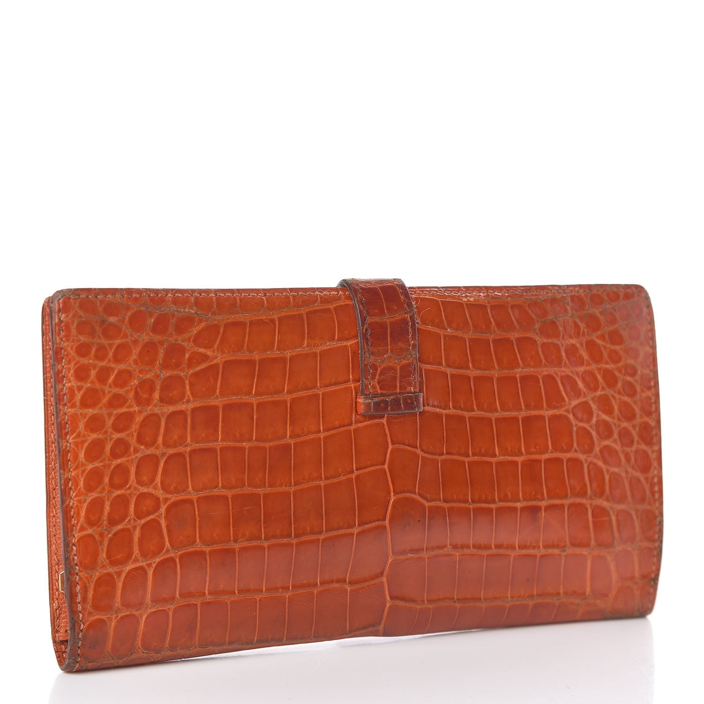 Shiny Niloticus Crocodile 18K Gold Diamond Bearn Wallet Orange