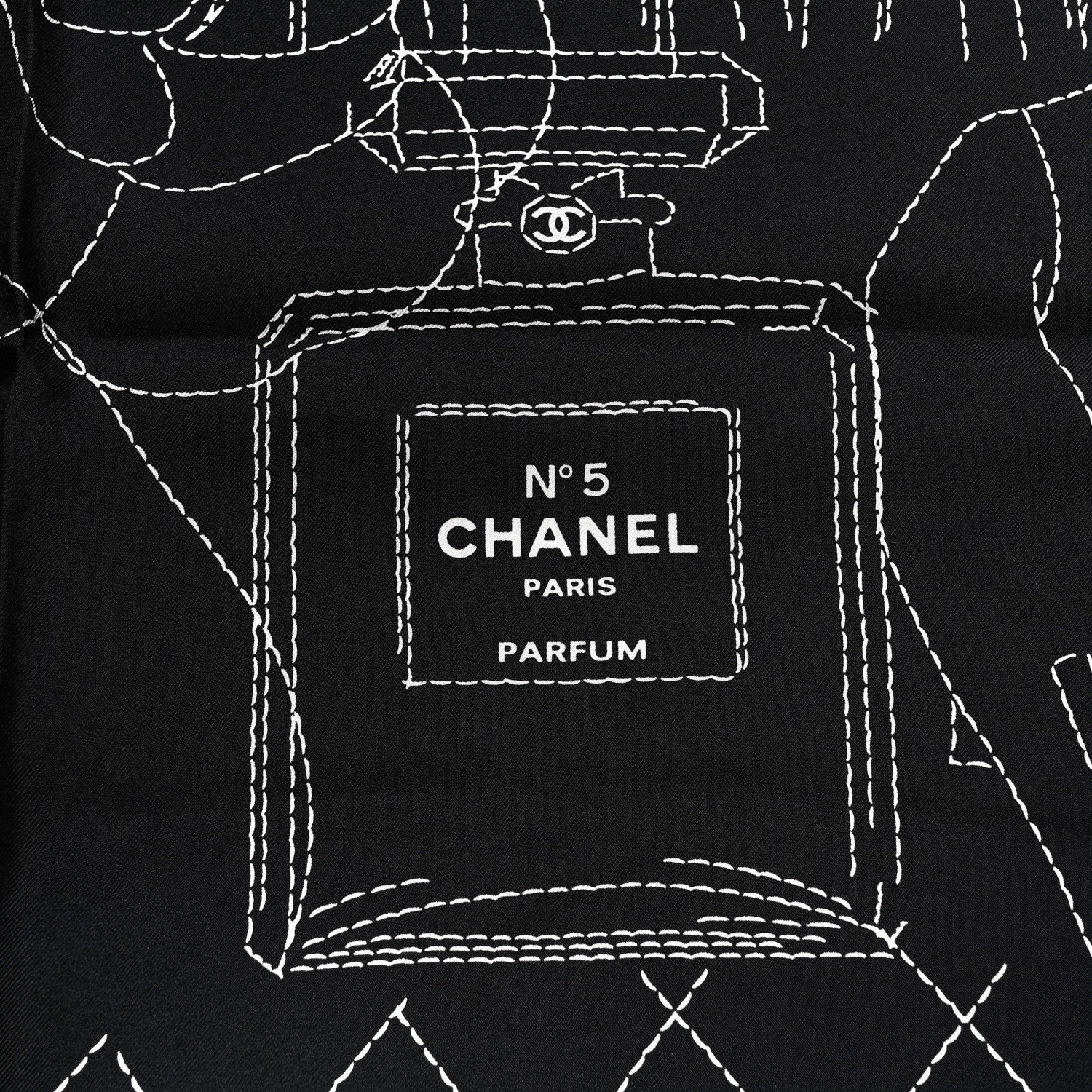 Chanel Silk Number 5 Perfume Scarf Black 2 of 3