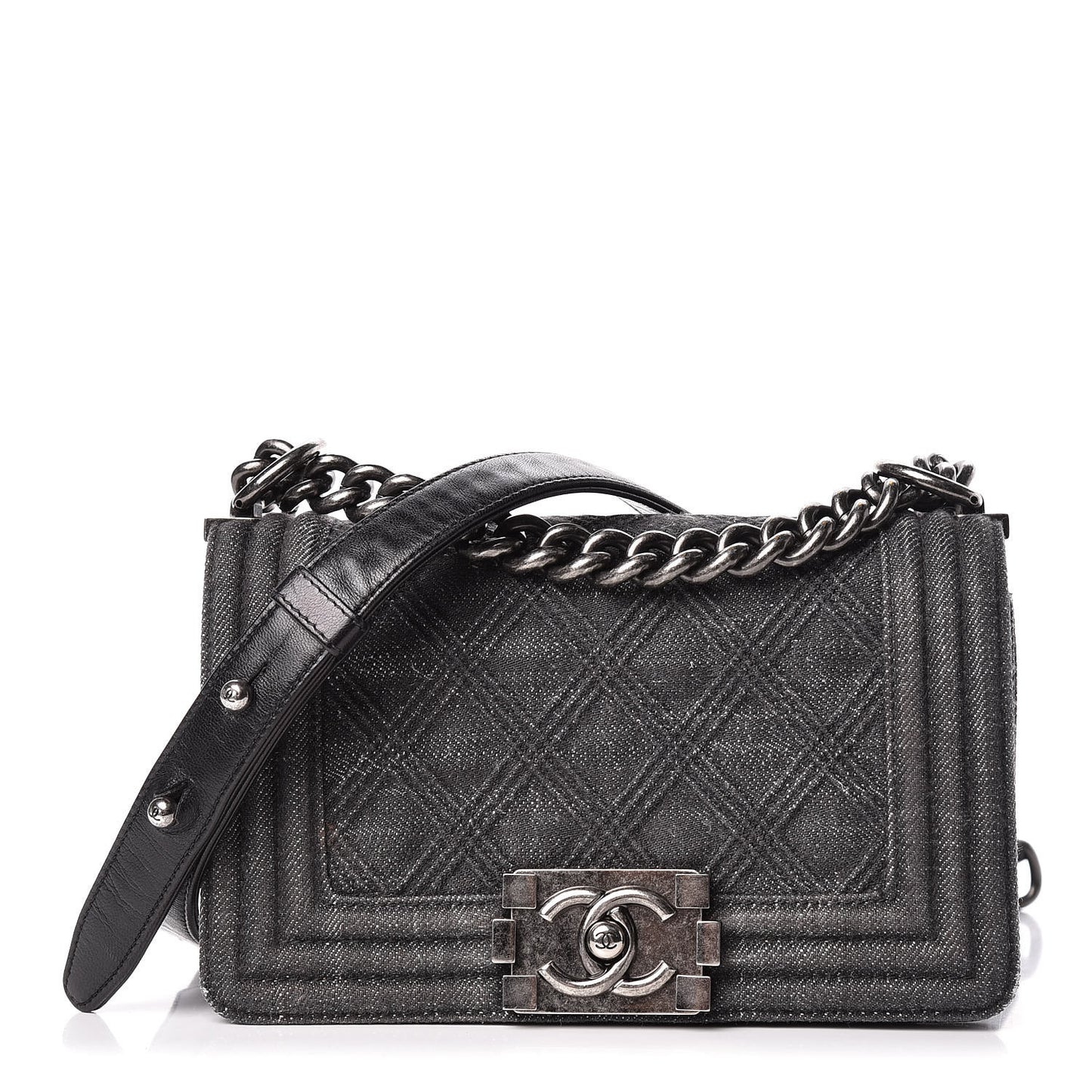 Denim Quilted Small Boy Flap Black