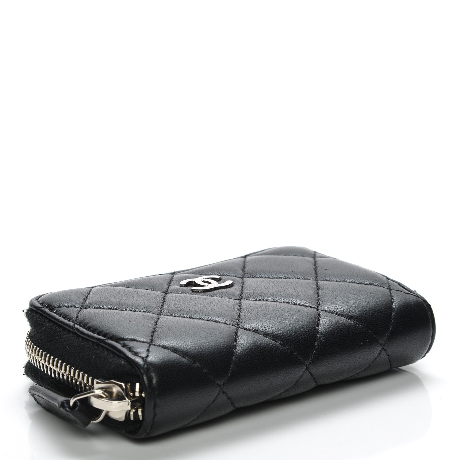 Chanel Lambskin Quilted Zip Around Coin Purse Wallet Black 4 of 7