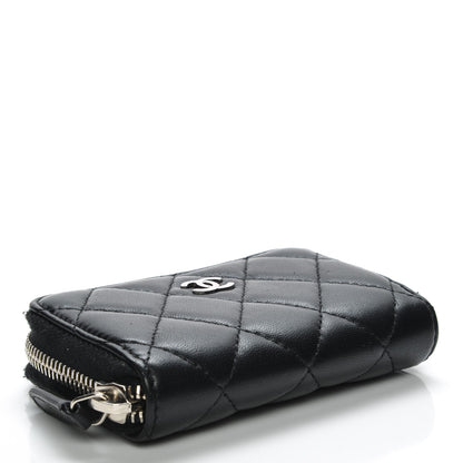 Chanel Lambskin Quilted Zip Around Coin Purse Wallet Black 4 of 7